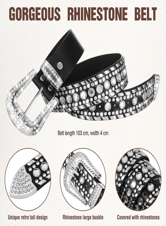 Tisancy 4 Pcs Rhinestone Belt for Men Women Glitter Cowboy Hat Diamond Chain Earring Outfit for Party Supplies(Black) - Image 4